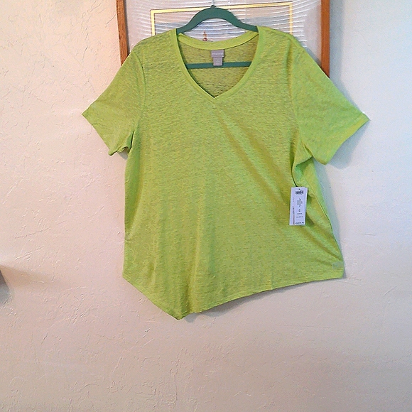 Chico's Linen Blend Asymmetrical Hem Tee Size 2 - NWT $8 - Picture 3 of 8